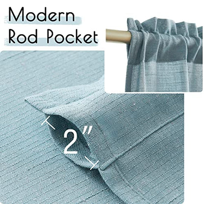 jinchan Kitchen Curtains and Valances Set 3 Pieces Linen Tiers and Valance 24 Inch Cafe Curtains with Valance Rod Pocket Farmhouse Small Drapes Set Rustic Country for Laundry Room Bathroom Blue | Light filtering, rod pocket, cafe curtains, farmhouse, mach