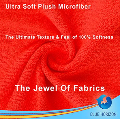 Blue Horizon Microfiber Cleaning Towels, Pack of 24, Ultra Soft Plush Washcloth, All Purpose Premium Microfiber Detailing Cleaning Cloths Reusable Shop Towels (16" x 16", Red) - color: Red