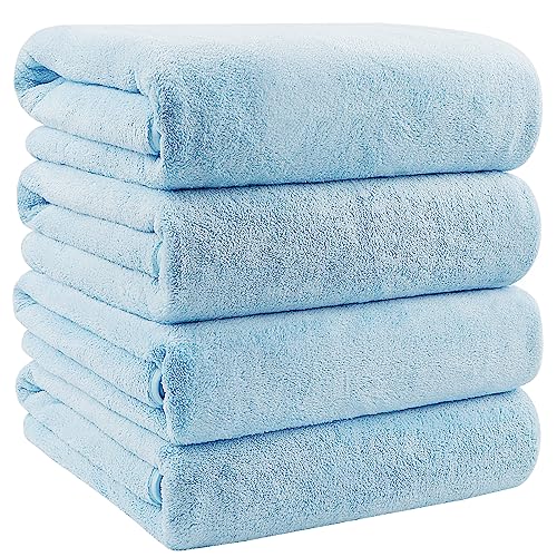 Orighty Bath Towels, Soft Feel Bath Towel, 4 Pack (27'' x 54'') | Highly Absorbent, Quick Drying Microfiber Towels for Body, Sport, Yoga, SPA, Fitness, Bathroom - Blue - color: Blue, size: 4 Pack Bath Towels