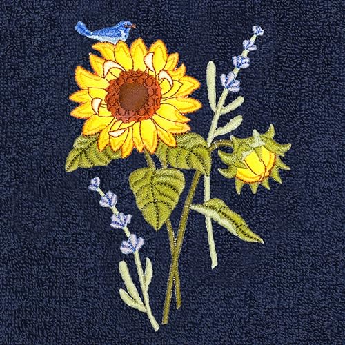 Jubilant 4-Piece Premium Towel Set, Vibrant Floral Applique, Luxurious Turkish Cotton, Soft & Durable, Elegant Bath Ensemble, 2 Bath 2 Hand Towels, Marine - color: Marine, size: 2 Pcs Bath 2 Pcs Hand Towel