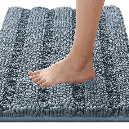 H.VERSAILTEX Bath Rug Non Slip Chenille Striped 17" x 24" Absorbent Soft Shaggy Washable Dry Fast Bath Mat - Stone Blue - color: Stone Blue, size: 17" x 24"
