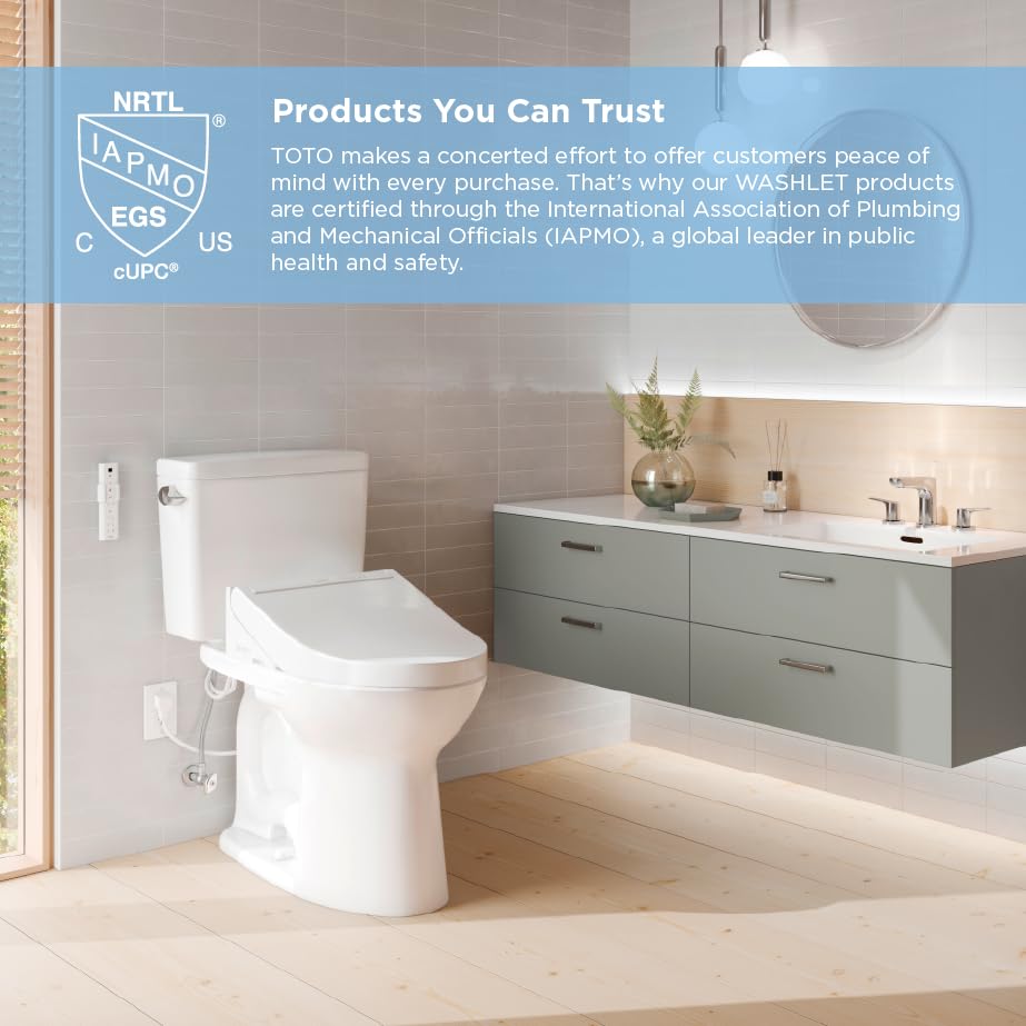 TOTO® WASHLET® S5 Electronic Bidet Toilet Seat with Instantaneous Water Heating, PREMIST and EWATER+ Wand Cleaning, Elongated, Cotton White - SW3446#01 - color: Cotton White, size: Elongated
