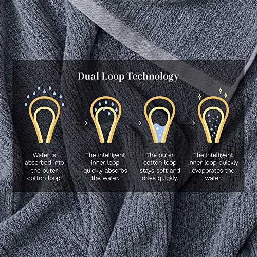 Luxury Performance 4-Piece Hand Towel Set | Patented Quick-Dry Tech | Ultra Soft | 16" W x 30" L | Fossil (Charcoal) - color: Fossil, size: 4 Hand Towels
