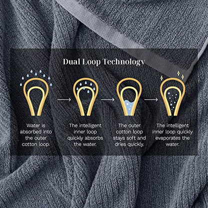 Luxury Performance 4-Piece Hand Towel Set | Patented Quick-Dry Tech | Ultra Soft | 16" W x 30" L | Fossil (Charcoal) - color: Fossil, size: 4 Hand Towels