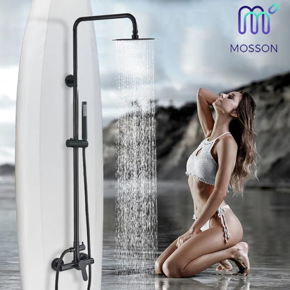 Shower System Matte Black Outdoor Shower Fixtures with 8" Rain Shower Head Handheld Sprayer Single Handle 304 Stainless Steel Wall Mounted Shower Shower Faucet Combo for Bathroom or Backyard - color: Matte Black, style: Two Modes