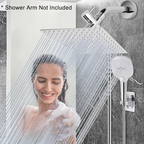 NearMoon Shower Head with Hose, High Pressure Stainless Steel Rain Shower and 3 Settings Handheld Spray Combo with Push Button Flow Control (12 Inch, Chrome Finish) - color: Chrome Finish, size: 12 Inch