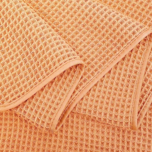 POLYTE 430 GSM Poly Blend Microfiber Quick Dry Waffle Bath Towel, 30x60 in | 4 Pack, Oversize, Lint Free, Body Towel - color: Orange