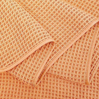 POLYTE 430 GSM Poly Blend Microfiber Quick Dry Waffle Bath Towel, 30x60 in | 4 Pack, Oversize, Lint Free, Body Towel - color: Orange