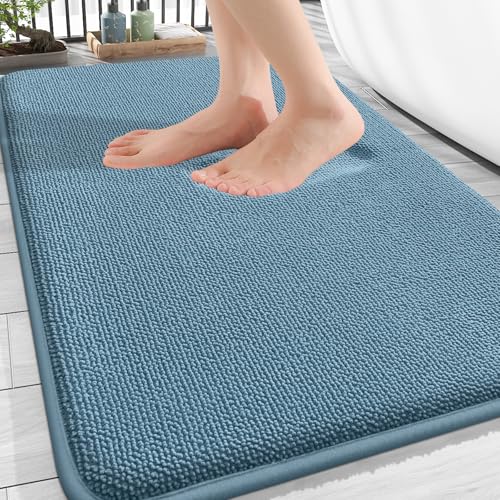 OLANLY Thick Memory Foam Bathroom Rugs 30x20, Absorbent Bath Mat, Airy Blue | Soft Quick Dry Bath Rugs, Non-Slip, Machine Washable Carpet for Bathroom Floor, Tub and Shower, Home Decor Accessories - color: Airy Blue, size: 30" X 20"