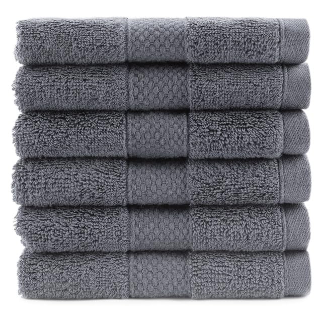 Maisonette Loft Egyptian Cotton Turkish Hand Towels - Soft, Absorbent Washcloths for Face - Ideal Quick Dry Small Towel Wash Cloth Set for Bathroom - (13" x 13", 6 Pack) - Grey - color: Grey, style: Washcloths Set of 6