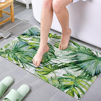 Green Leaves Bathtub Mat Non Slip Palm Leaf Bath Shower Mat 15x27 Tropical Banana Leaf Bath Tub Mat with Drain Holes Suction Cups Washable Botanical Monstera Bath Mat for Tub for Bathroom - color: Leaves