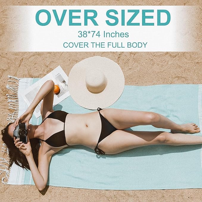 Genovega 6 Packs Oversized Turkish Beach Bath Towel Set Bulk 74"x38" Extra Large Sand Free Quick Dry Swim Camping Pool Clearance Towels Travel Blanket Adult Essentials Green Pink Red Stripe - color: Red Green Pink Stripe