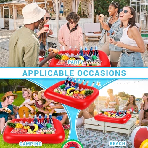 FillTouch Rectangular Inflatable Serving Bar Floating Drink Holder for Pool Inflatable Cup Holders Hot Tub Accessories, Adults Swimming Fun Drink Floats for Swimming Pool Party(Red) - color: Red