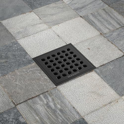 Square Shower Drain with PVC Bonding Flange Base, 4" Matte Black | 304 Stainless Steel Drain w/ Drain Key for Low Profile Shower Tiles, CUPC Certified - color: Black4"