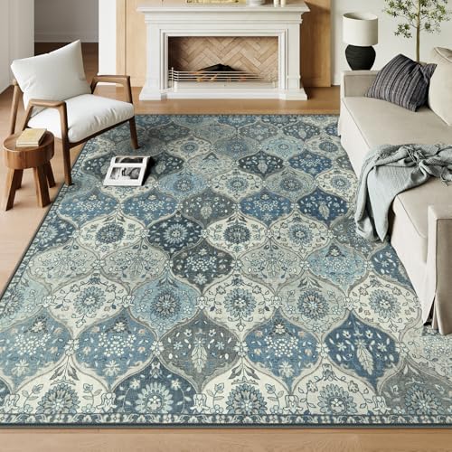 Lahome Moroccan 8x10 Area Rugs for Living Room, Soft Washable Rugs 8x10 | Ultra-Thin Oriental Non-Slip Non Shedding Accent Carpet for Bedroom Dining Room Office Nursery Elise, Blue - color: Dusty Blue Grey, size: 8' X 10' (Rectangular)