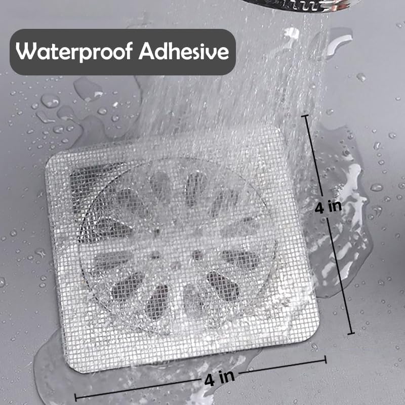 30Pcs Disposable Shower Drain Cover Hair Catcher 4" X 4" Square Shower Drain Mesh Stickers Flat Floor Drain Sticker for Bathroom, Laundry, Bathtub, Sink Adhesive Window Screen Repair Tape Kit