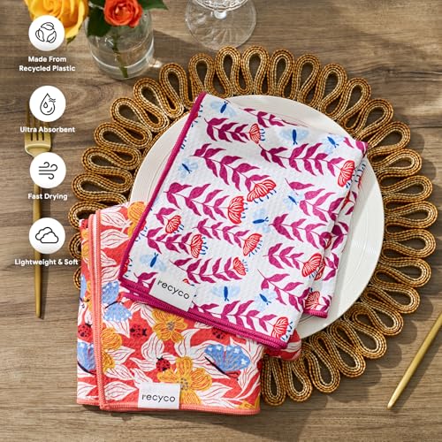 RECYCO Waffle Kitchen Towel Set of 2 - Quick Dry Microfiber Sustainable Dish Towels - Absorbent Reusable Cleaning Tea Towels - Lightweight Hand Towels,16”x 28”, Blossom Brilliance Pink - color: Blossom Brilliance Pink