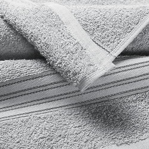 BOUTIQUO 6 Pack Cotton Towel Set, Contains 2 Bath Towels 28x55 inch, 2 Hand Towels 16x24 inch & 2 Wash Coths 12x12 inch, Ideal Everyday use, Ultra Soft Compact & Lightweight - Light Grey - color: Light Grey, size: 6 Pack Set