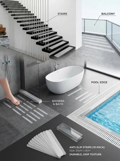 Clear Non Slip Grip Tape Strips 20 x 2 cm, Peel and Stick Stair Treads for Bathroom Shower Tub Pool Balcony, 10 Pack (Transparent,10) - color: Transparent
