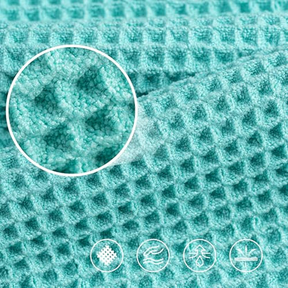 POLYTE 430 GSM Poly Blend Microfiber Quick Dry Waffle Bath Towel, 30x60 in | 4 Pack, Oversize, Lint Free, Body Towel - color: Aqua