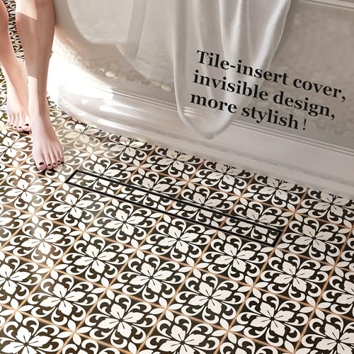 Neodrain 18-Inch Linear Shower Drain-Matte Black,with Tile Insert Grate | 304 Stainless Steel, Fast Drainage, Rectangle Shower Floor Drain with Leveling Feet & Hair Strainer, Fits Bathroom, Balcony - color: Matte Black, size: 18 IN