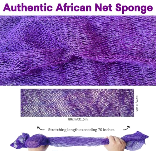 SPMKTBOZAI African Net Sponge Authentic, Exfoliating Net for Body Back | African Net Sponge with Knots| Long Stretch Net| African Net for Sensitive Skin| Durable & Quick Dry| Daily Use| Purple - color: Purple