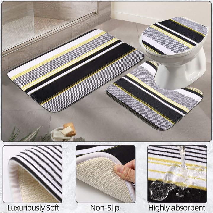 24PCS Bathroom Sets with Shower Curtain and Rugs,Black Bathroom Accessories Set Waterproof White and Gold Shower Curtain Set,Black and White Bathroom Accessories - size: Bath Set+Shower Curtain+Bath Rugs, style: Black8