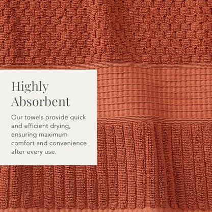 NY Loft 100% Cotton 4-Pack Bath Towel Set | Clay | Oeko-TEX | Quick-Dry | Four 30" x 52" Bath Towels | Super Absorbent | Designer-Styled Texture - color: Baked Clay, size: Bath Towel (4 Pack)
