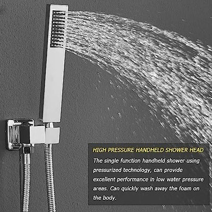 ‎Polished Chrome Shower System Bathroom 12 Inch Rain Shower Head Ceiling Mount with Handheld Luxury High Pressure Shower Combo Set Shower Faucet Rough-in Valve Body and Trim Kit - color: Polished Chrome, size: 12 Inch