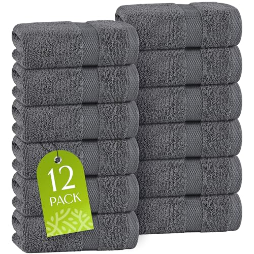 White Classic Dark Gray Washcloths Set for Body and Face Towel, Cotton Wash Cloths Bulk 12 Pack, Spa Fingertip Wash Clothes 12x12 Inch, Soft Absorbent Gym Towels - color: Gray, size: Set of 12 Washcloths
