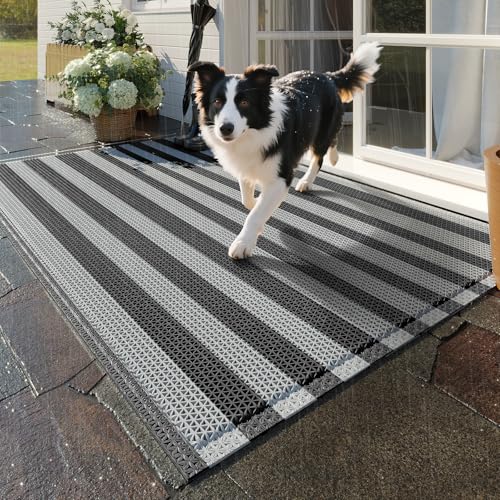 Front Door Mat 20''x31'', Rubber Floor Mats, Non Slip, Trap Dirt and Moisture, Easy Clean, Exterior Entry Mats All Weather for Patio Entryway Drainage - color: Black and Grey, size: 20''x31''