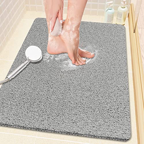 SoftDuo Shower Mat Bathtub Mat Non-Slip Soft Tub Mat | 24x16 inch,PVC Loofah Bath Mat with Drain for Tub and Bathroom,Quick Drying,Grey - color: Grey, size: 24" x 16" (Rectangular)