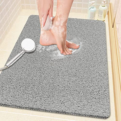 SoftDuo Shower Mat Bathtub Mat Non-Slip Soft Tub Mat | 24x16 inch,PVC Loofah Bath Mat with Drain for Tub and Bathroom,Quick Drying,Grey - color: Grey, size: 24" x 16" (Rectangular)