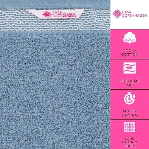 CASA COPENHAGEN Solitaire 6 Pieces Towel Set- Dusty Blue, 600 GSM 2 Bath Towel 2 Hand Towel 2 Washcloth, Designed in Denmark Made of Soft Egyptian Cotton for Bathroom, Kitchen & Shower - color: Solitaire - Dusty Blue, size: 6Pcs Towel Set