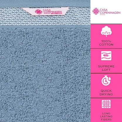 CASA COPENHAGEN Solitaire 6 Pieces Towel Set- Dusty Blue, 600 GSM 2 Bath Towel 2 Hand Towel 2 Washcloth, Designed in Denmark Made of Soft Egyptian Cotton for Bathroom, Kitchen & Shower - color: Solitaire - Dusty Blue, size: 6Pcs Towel Set
