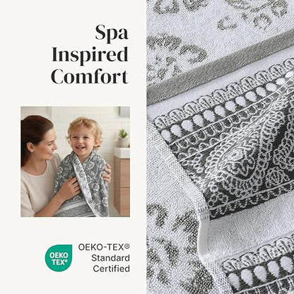 Modern Threads 6 Piece Bath Towel Set – Bathroom Set with 2 Bath Towels, 2 Hand Towels, and 2 Wash Cloths – 100% Cotton, Super Absorbent & Extra Soft – Reversible Floral Trail (Gray) - color: Gray