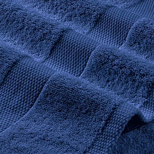 Navy Bath Towel Set of 6 - 100% Cotton Highly Absorbent Towels for Bathroom, 2 Luxury Bath Towels 650GSM, 2 Hand Towels, 2 Washcloths - color: Navy Blue