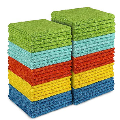 AIDEA Microfiber Cleaning Cloth, 50PK, Microfiber Towels for Cars, All Purpose Cleaning Rags for House, Dusting Cloth for Kitchen, Car, Window, 12"×12" - color: Blue/Yellow