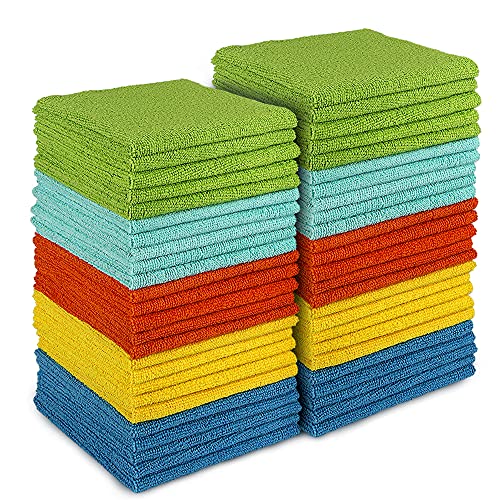 AIDEA Microfiber Cleaning Cloth, 50PK, Microfiber Towels for Cars, All Purpose Cleaning Rags for House, Dusting Cloth for Kitchen, Car, Window, 12"×12" - color: Blue/Yellow