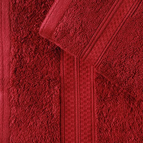 Superior Bath Towel Set, Rayon from Bamboo Cotton Blend, Ideal for Bathroom, Guest Bathroom, and Beach, Modern Style with Solid Dobby Border, Includes 4 Pieces; Bath Towels, Crimson