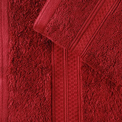 Superior Bath Towel Set, Rayon from Bamboo Cotton Blend, Ideal for Bathroom, Guest Bathroom, and Beach, Modern Style with Solid Dobby Border, Includes 4 Pieces; Bath Towels, Crimson