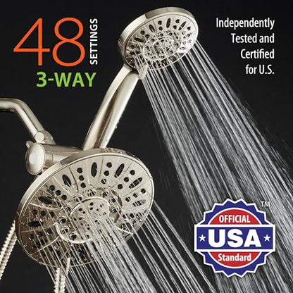 AquaDance 7" Premium High Pressure 3-way Rain & Handheld Shower Head Combo | Enjoy Dual 6-Setting Luxury Shower Heads Separately or Together for the Best of Both Worlds! Stainless Steel Hose - Nickel - color: Brushed Nickel, style: 2.5 Gallons Per Minute