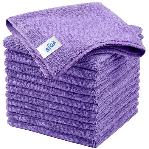 MR.SIGA Microfiber Cleaning Cloths, Streak Free Microfiber Towels, 12 Pack | All-purpose microfiber cloths, ultra absorbent, reusable household cleaning towels, Purple, 32 x 32 cm(12.6 x 12.6 inch) - color: Purple