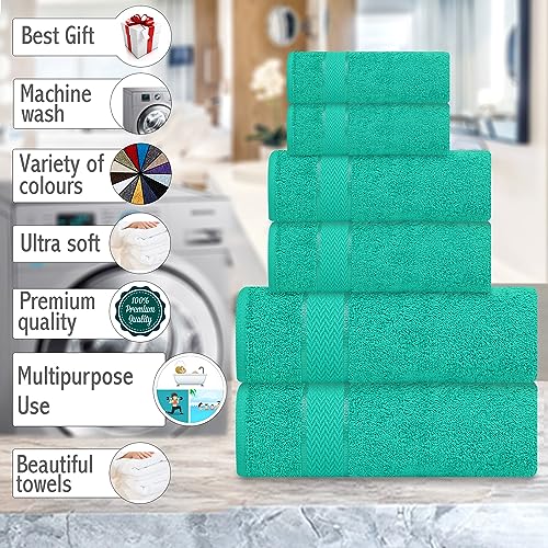 CRAFTBERRY- 6 Piece Cotton Bath Towel Set- 2 Bath - 2 Hand - 2 Face, Teal | 100% Cotton • Thick & Plush • Hotel Quality • Ultra Soft • Highly Absorbent • Quick Dry • Low Lint • Machine Washable - color: Teal