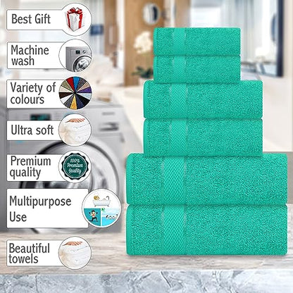 CRAFTBERRY- 6 Piece Cotton Bath Towel Set- 2 Bath - 2 Hand - 2 Face, Teal | 100% Cotton • Thick & Plush • Hotel Quality • Ultra Soft • Highly Absorbent • Quick Dry • Low Lint • Machine Washable - color: Teal