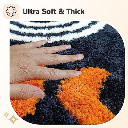 Boho Bathroom Runner - 20"x47" Long Abstract Bath Mat, Soft Plush Fluffy Non Slip Washable Black Rug for Bedroom/Hallway - color: Black, size: 1'8" x 3'9" (Rectangular)