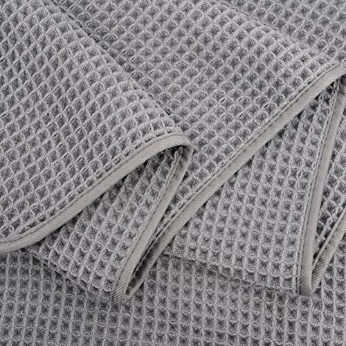 POLYTE 430 GSM Poly Blend Microfiber Waffle Bath Sheet XL Set, 35x70 in | 2 Pack, Oversize, Lint Free, Quick Dry - color: Gray, size: X Large
