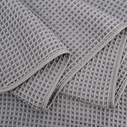 POLYTE 430 GSM Poly Blend Microfiber Waffle Bath Sheet XL Set, 35x70 in | 2 Pack, Oversize, Lint Free, Quick Dry - color: Gray, size: X Large