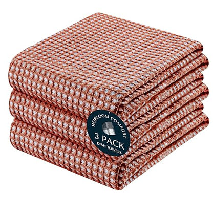 3 Pack Dual Tone Reversible Waffle Weave Kitchen Towels, 16x26 Inch, 100% Cotton, Absorbent, Quick Dry Dishcloth Set, Soft and Durable, Rust - color: Rust, size: 16 x 26 - Pack of 3