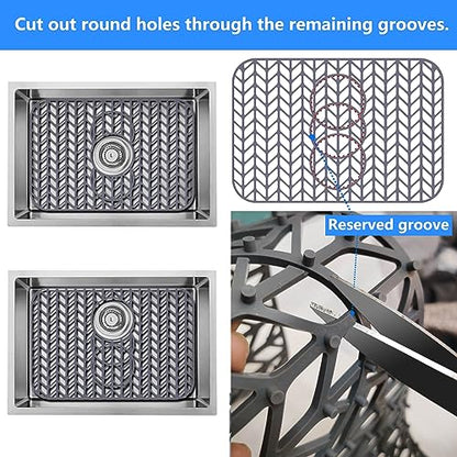 Sink Protectors for Kitchen Sink 19"x13"Silicone Kitchen Sink mat | Various sizes and styles,Free-form cutting,Holes for different positions,Protector for sinks and dish,Withstand to 500F - size: 19"x13"